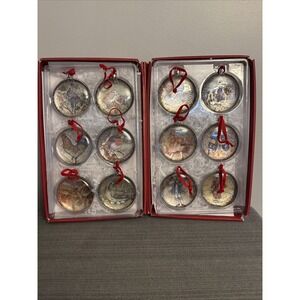 Vtg Limited Edition Glass Dome Ornaments‎ Pottery Barn Twelve Days of Christmas
